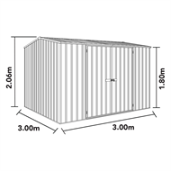 Absco Sheds 3.0 x 3.0 x 2.06m Premier Double Door Garden Shed - Woodland Grey