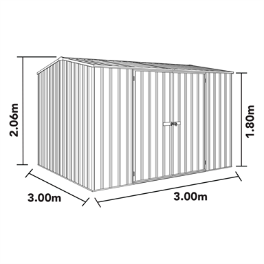 Absco Sheds 3.0 x 3.0 x 2.06m Premier Double Door Garden Shed - Woodland Grey