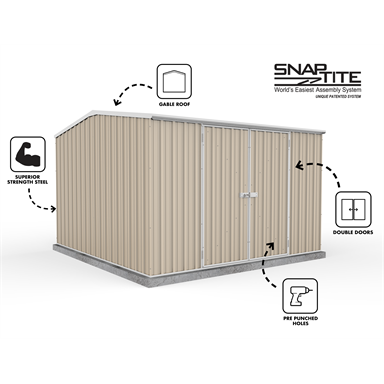 Absco Sheds 3.0 x 3.0 x 2.06m Premier Double Door Garden Shed - Woodland Grey